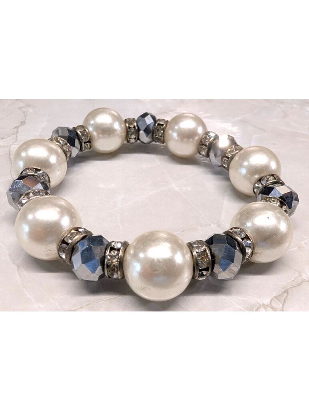 New Elegant Faux Pearl Rhinestone Crystal Beaded Stretch Bracelet Wedding Formal